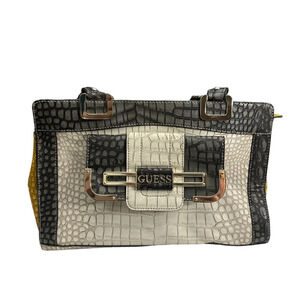 Guess Rhonda Croc Tote Bag Laptop Work Bag Ivory Gray And Mustard